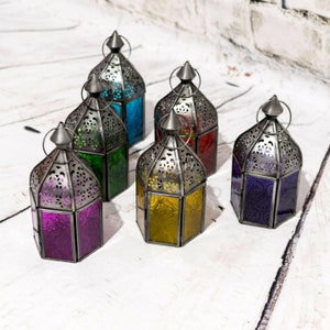 Little Moroccan Lantern, Moroccan Style Mini Glass Lantern, Free standing Glass Lamps, Recycled Lantern, Ethical tea light holder,
