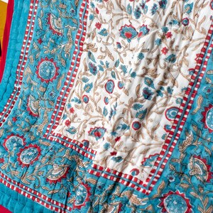 Handmade Indian Block Print Quilt, Block Print Jaipuri Quilt Single, Fairtrade Indian Quilt, Reversible Cotton Floral Quilt, Handmade Quilt image 3