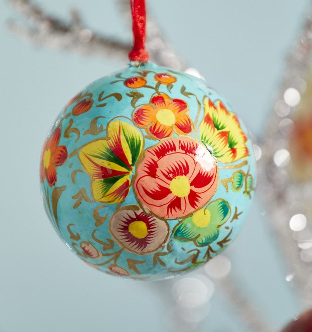 Kashmiri Floral Papiermâché Christmas Tree Decorations, Handpainted