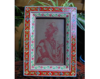 Floral Hand Painted Photo Frame, 5x7 Picture Frame, Indian Frame, Bohemian Photo Frame, Fairtrade gift, Wooden Photo Frame, Anniversary Gift