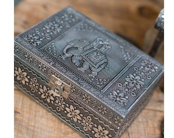 Silver Elephant Jewellery Box, Indian Jewellery Box Chest, Metal Jewellery Box, Indian Trinket Box, Embossed Jewellery Box