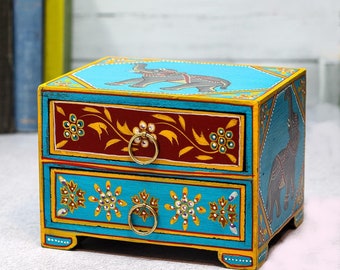 Hand Painted Elephant Chest, Jewellery Box, Hand Crafted, Fair Trade, Bohemian Decor, Jewellery Storage, Indian Decor, Ethical Gift