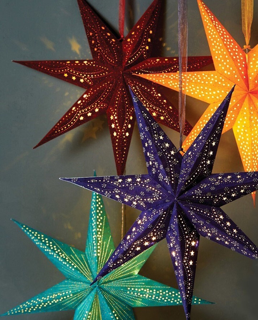 Velvet Recycled Star Light with LEDs Christmas Star Paper - Etsy 日本