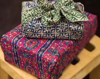 Set of Three Sari Furoshiki Gift Wrap Various Sizes, Reusable Cloth Wrap, Eco Friendly Gift Wrap, Recycled Sari Gift Wrap, Eco Friendly Gift