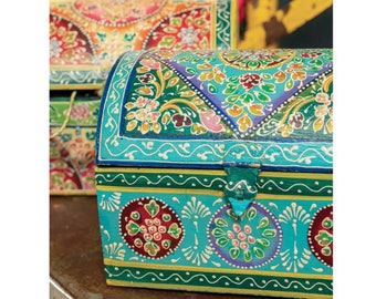 Hand Painted Wooden Jewellery Box, Hand Painted Wooden Chest Box, Bohemian Jewellery Box, Handmade Wooden Jewellery Box, Multicoloured Chest