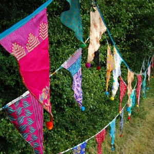 Very Long Bunting 4.5 Metres, Upcycled Sari Flags, Bohemian Hippie Room Decor, Bohemian Recycled Sari Flags, Eco Friendly Boho Home Decor