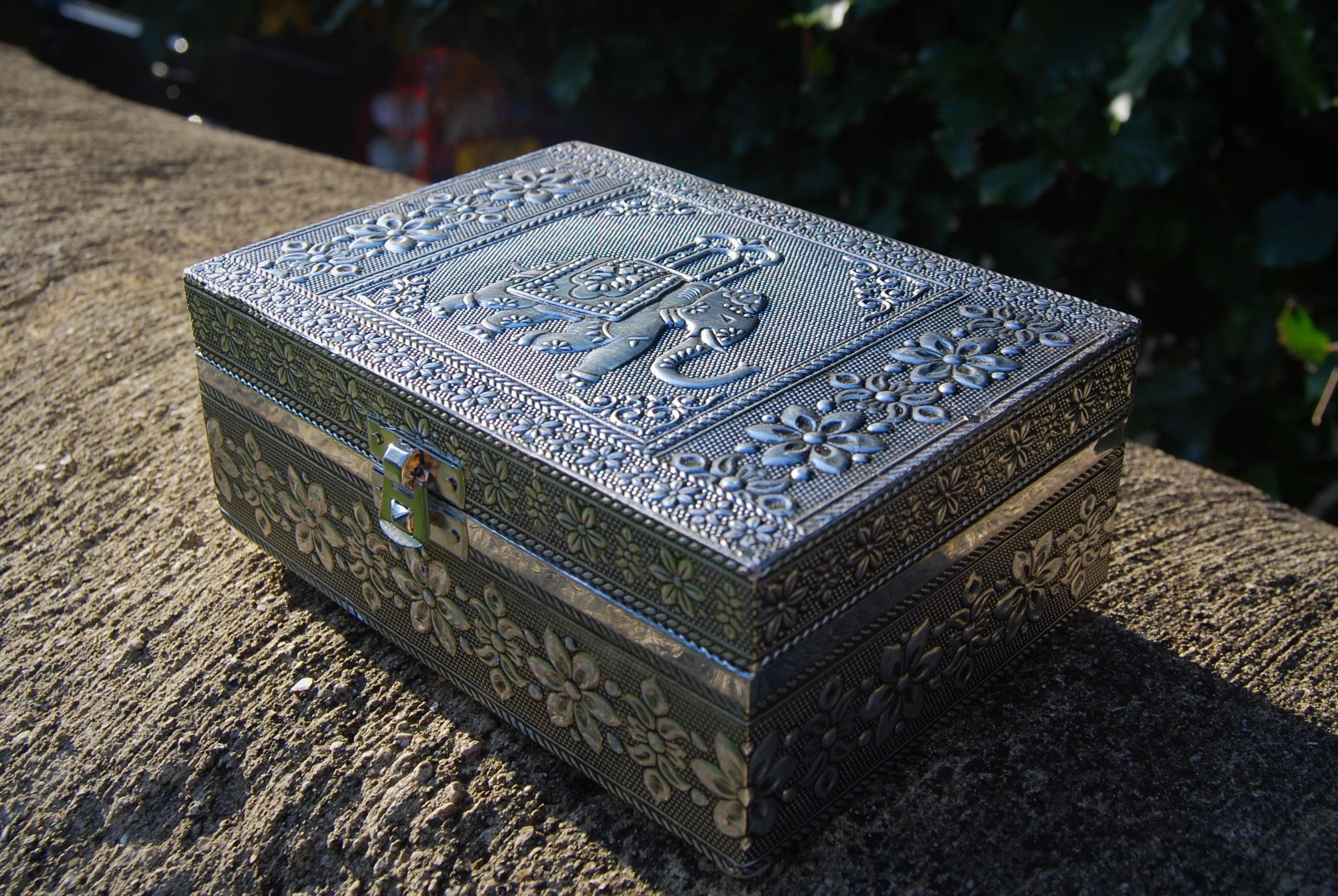 Silver Elephant Jewellery Box, Indian Jewellery Box Chest, Metal Jewellery Box, Indian Trinket Box, Embossed Jewellery Box