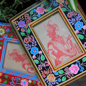Hand Painted Wooden Photo Frame in Three Colours, Red, Turquoise and Black, Fair Trade, Bohemian Photo Frame, Fair Trade Home, Floral