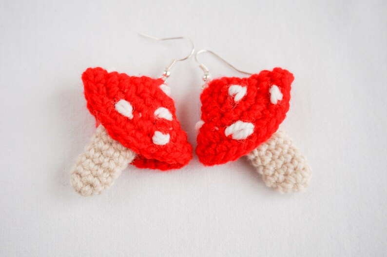 Mushroom earrings dangle CROCHET PATTERN food earrings Etsy