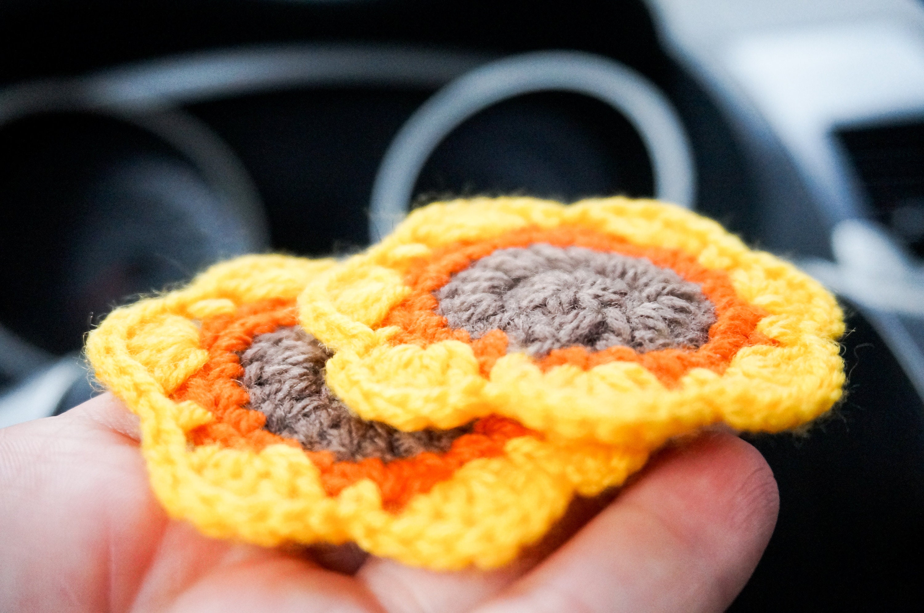 Sunflower car coasters CROCHET PATTERN car accessories for Etsy