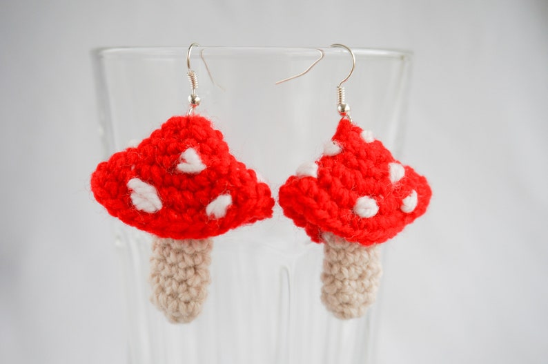 Mushroom earrings dangle CROCHET PATTERN food earrings Etsy