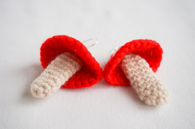 Mushroom earrings dangle CROCHET PATTERN food earrings Etsy