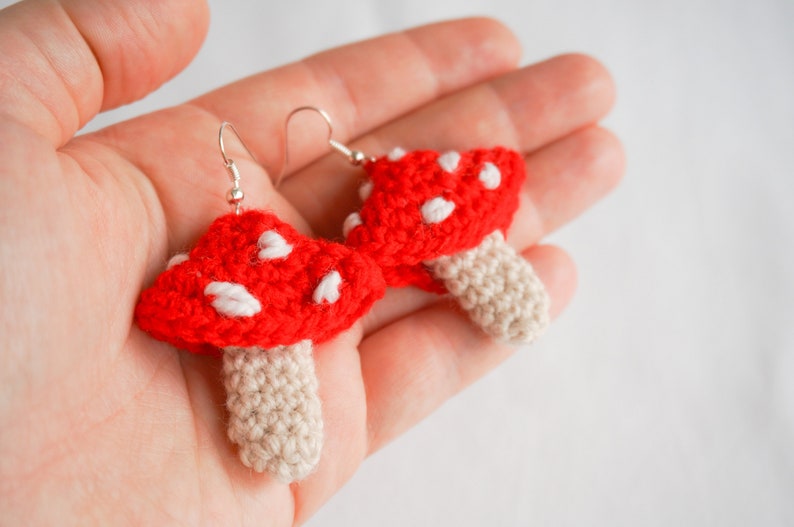 Mushroom earrings dangle CROCHET PATTERN food earrings Etsy