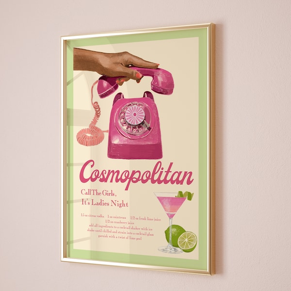 Cosmopolitan - ART PRINT DOWNLOAD - Vintage Poster Inspired , housewarming gift , cocktail art print