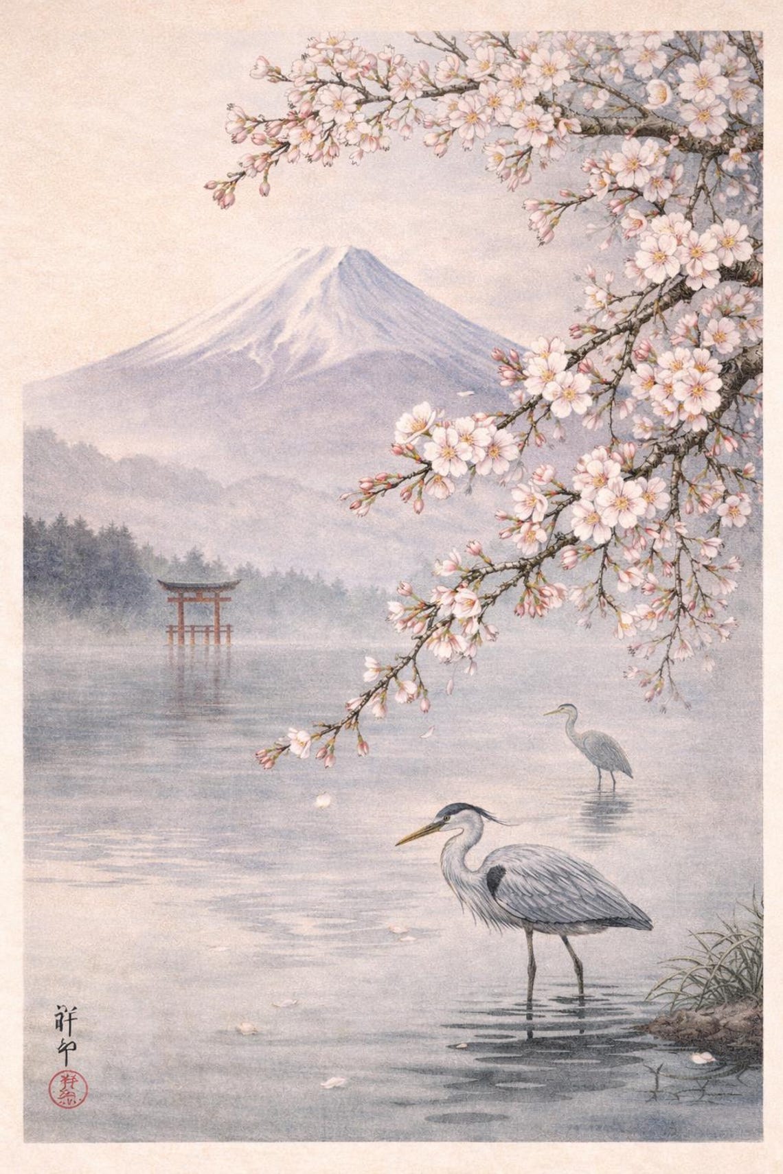 Mount Fuji Canvas Print | Japanese Woodblock Art, Cherry Blossom - Etsy