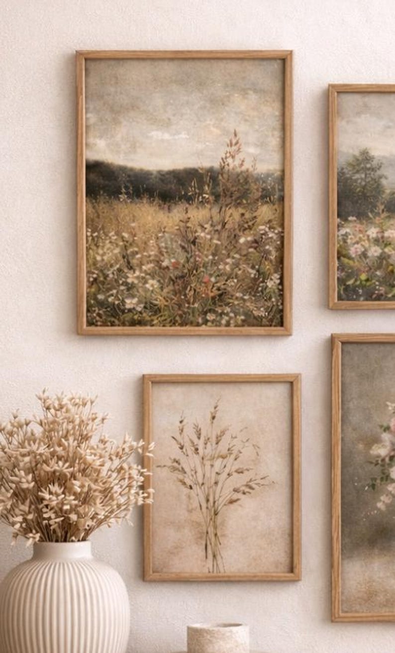 Vintage Botanical Canvas Print Set | Neutral Cottagecore Gallery Wall ...