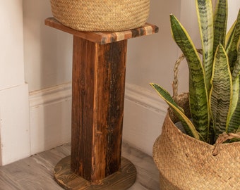 Barnboard Pedestal Plant Stand. 100% Salvaged Handmade Wooden Rustic Style Corner Stand