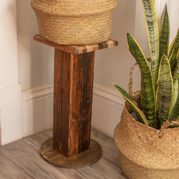 Barnboard Pedestal Plant Stand. 100% Salvaged Handmade Wooden Rustic Style Corner Stand