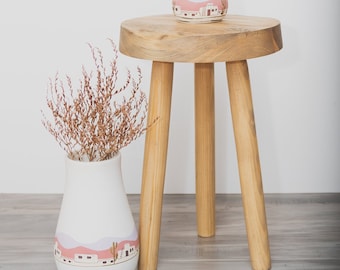 Rustic Tripod Thick-top Stool. "The Ornati" Reclaimed Wooden Tripod Stool