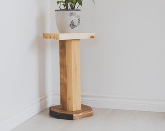 Natural Barnwood Pedestal Stand. Barnboard Rustic-styled Wooden Corner Plant Stand