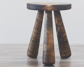 Club-legged Stool. Reclaimed Tripod Wooden Club legged Stool