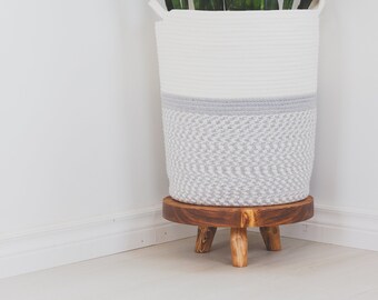 Short Saucer Variable Top Tripod Stool. Short Height -  Large Top Wooden Tripod Plant Stand