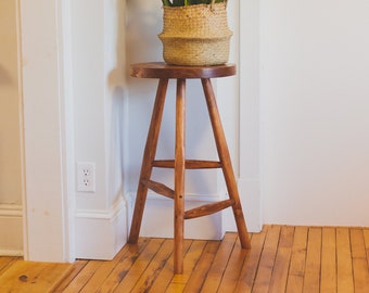 Large Handmade Tripod Stool with foot rest. "The Farrit" Tripod Stool with bracing made from reclaimed wood.