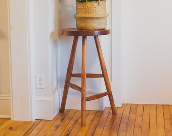 Large Handmade Tripod Stool with foot rest. "The Farrit" Tripod Stool with bracing made from reclaimed wood.