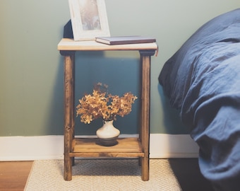 Minimalist Styled Double Shelved Nightstand. Reclaimed Handmade Wooden End Table.