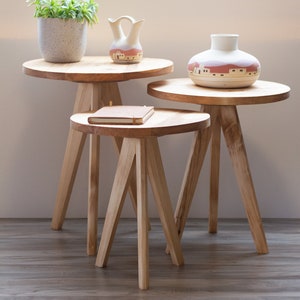 Modern Tapered Leg Tripod Round Table The Gerason Wooden Tripod Decorative Stool. Reclaimed Wooden Table image 2