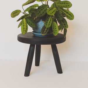 Stubby Tripod Thick Round-top Stool. Repurposed Handmade Wooden Tripod Plant Stand