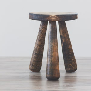 Club-legged Stool. Reclaimed Tripod Wooden Club legged Stool