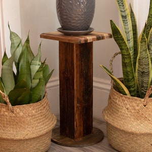 Reclaimed Barnboard Pedestal Plant Stand. 100% Salvaged Handmade Wooden Rustic Style Corner Stand image 1