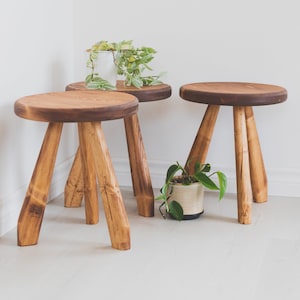 Paddle Legged Tripod Stool. "The River" Reclaimed Wooden Tripod Stand.