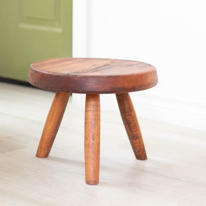 American Walnut "Berger" stool inspired tripod stool. Reclaimed wooden berger style walnut stool