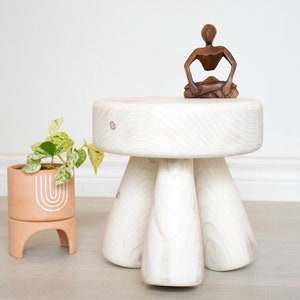 Mini thick top tripod club stool. Small club legged stool made from recycled wood