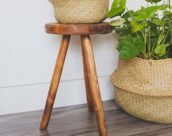 Handcrafted Bohemian Stool. "The Bohemian Anchor" Repurpose Wooden Tripod Plant Stool