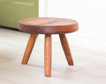 American Walnut "Berger" stool inspired tripod stool. Reclaimed wooden berger style walnut stool