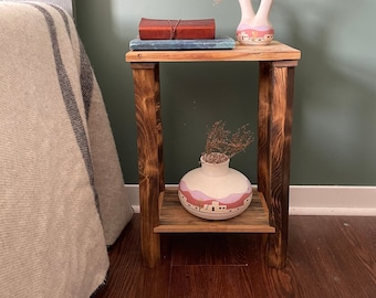 Minimalist Styled Double Shelved Nightstand. Reclaimed Handmade Wooden End Table.