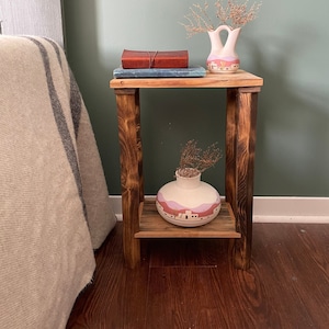 Minimalist Styled Double Shelved Nightstand. Reclaimed Handmade Wooden End Table.