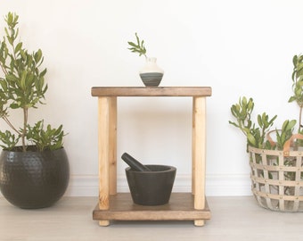 Birch Bedside Table handmade from reclaimed wood. Solid birch double shelved side table. Natural brown 2 shelved nightstand