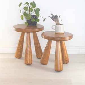 Antique Walnut variable club leg tripod stool. Customizable club leg tripod stool for the modern home