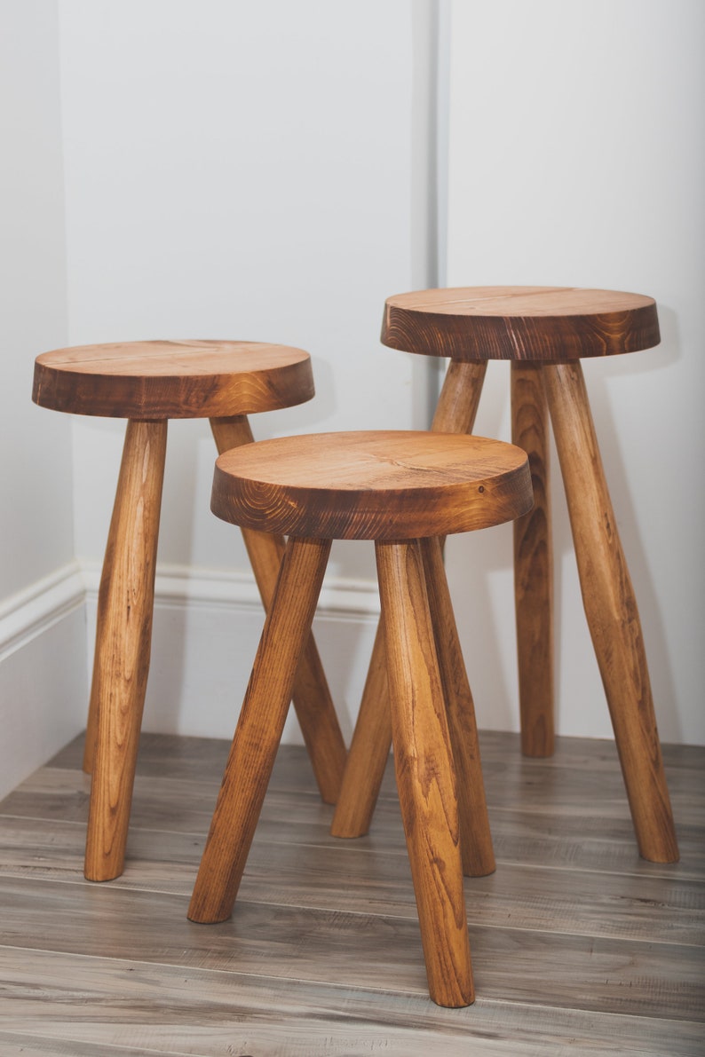 Tripod Roundtop Stool. Repurposed Handmade Wooden Tripod Etsy