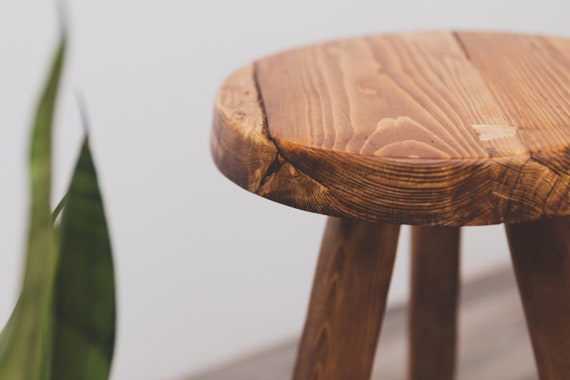 Tripod Round-top Stool. Repurposed Handmade Wooden Tripod Plant
