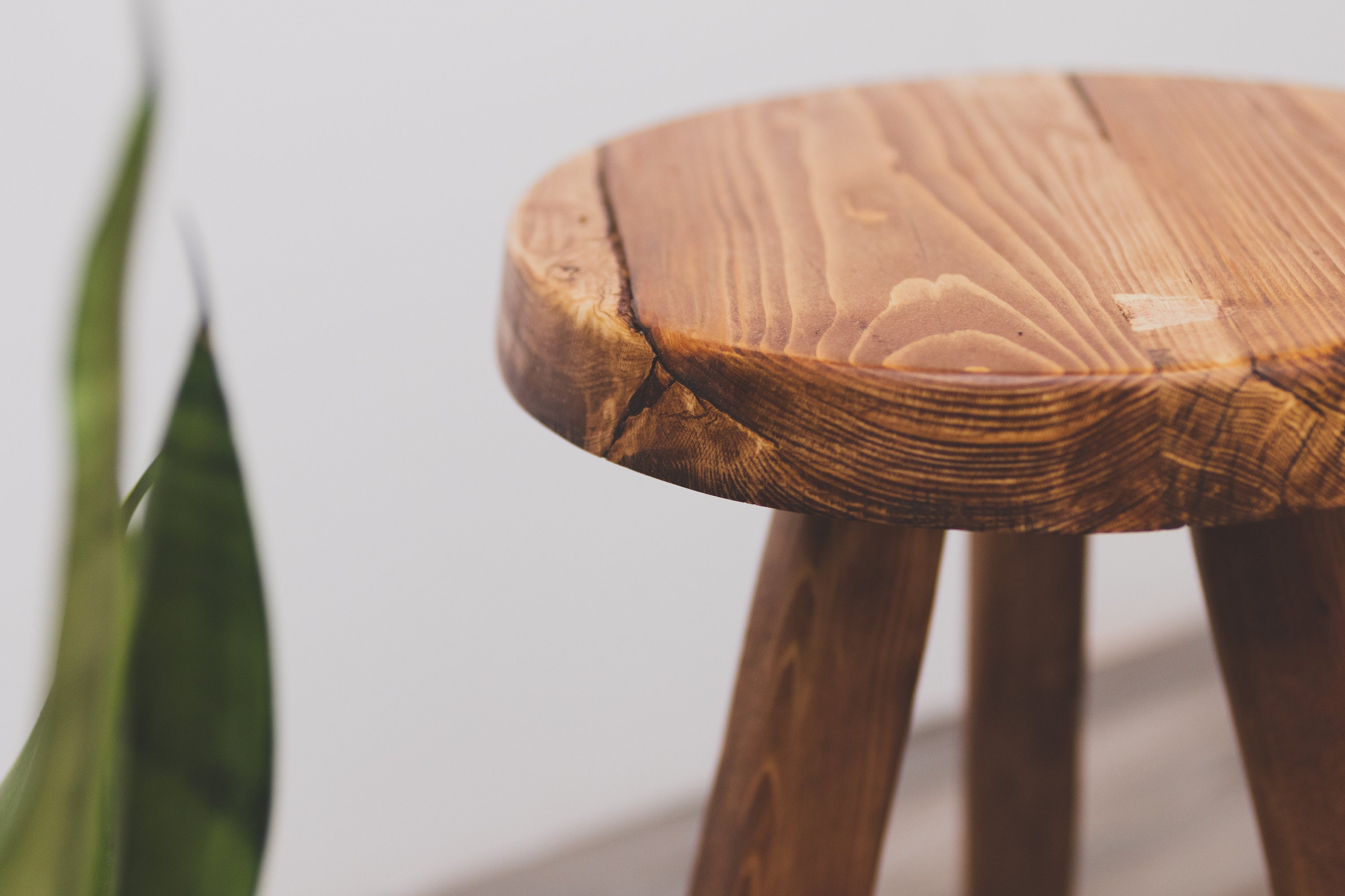 Tripod Round-top Stool. Repurposed Handmade Wooden Tripod Plant