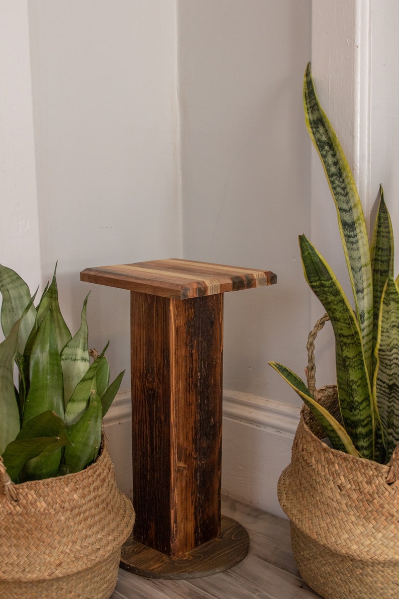 Reclaimed Barnboard Pedestal Plant Stand. 100% Salvaged Handmade Wooden Rustic Style Corner Stand image 2