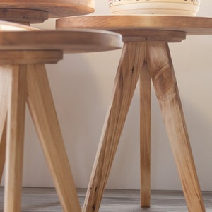 Modern Tapered Leg Tripod Round Table The Gerason Wooden Tripod Decorative Stool. Reclaimed Wooden Table image 9