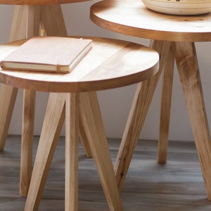 Modern Tapered Leg Tripod Round Table The Gerason Wooden Tripod Decorative Stool. Reclaimed Wooden Table image 6