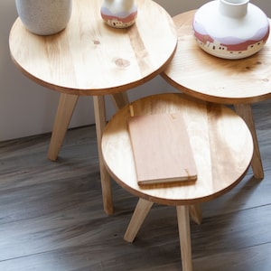 Modern Tapered Leg Tripod Round Table The Gerason Wooden Tripod Decorative Stool. Reclaimed Wooden Table image 8