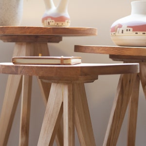 Modern Tapered Leg Tripod Round Table The Gerason Wooden Tripod Decorative Stool. Reclaimed Wooden Table image 10